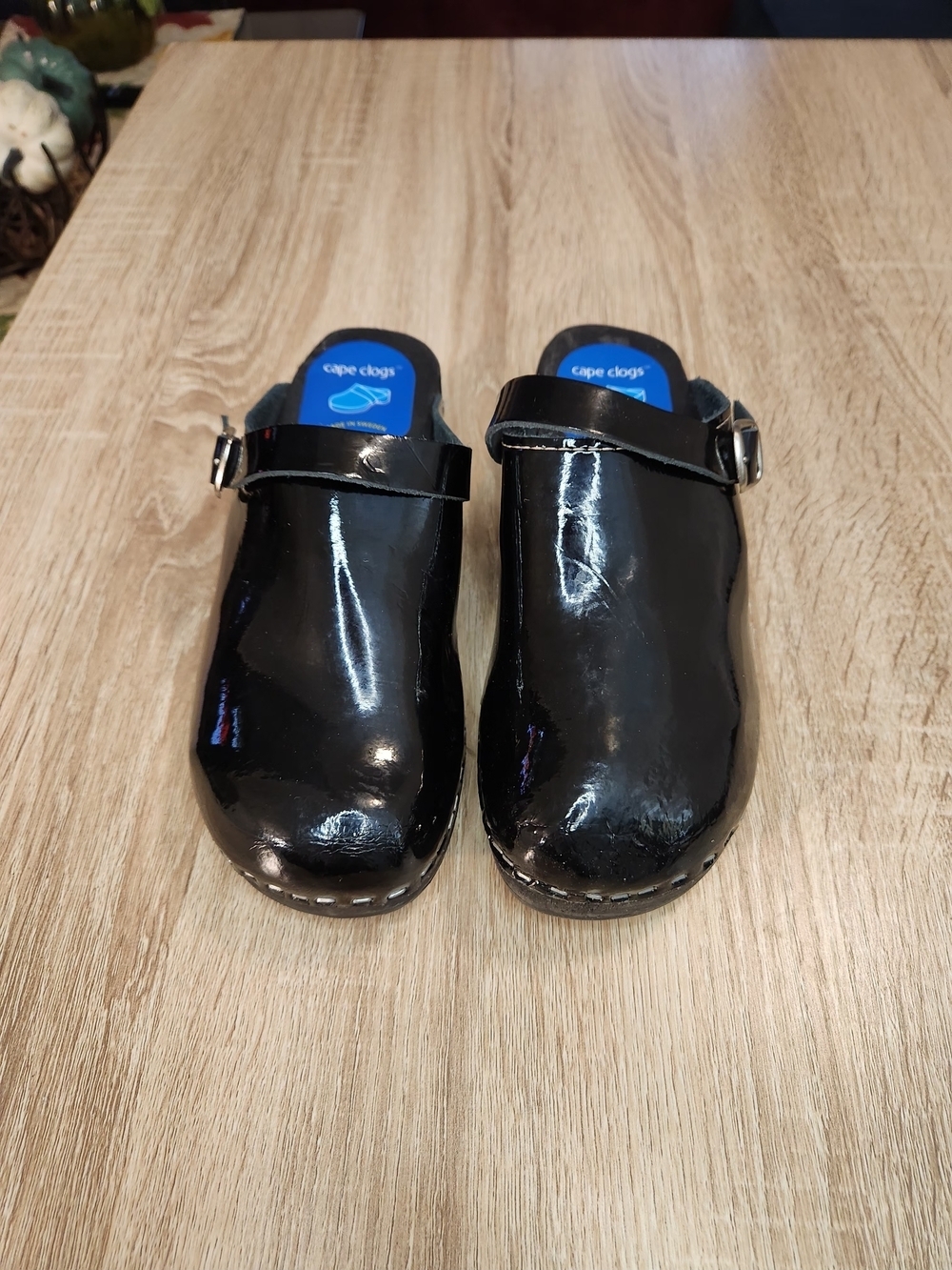 Cape Clogs Kids Black Patent Moccasins with Buckle